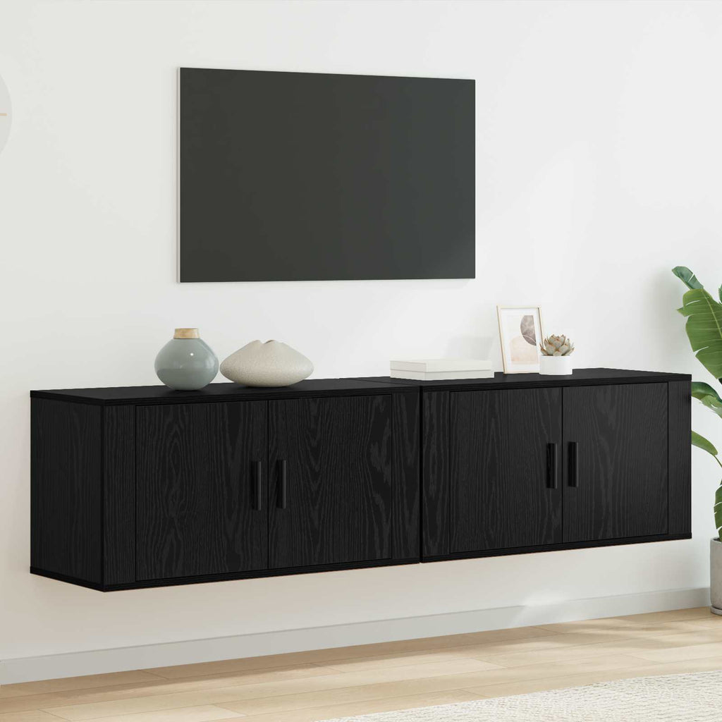 Set Mobile TV da Parete 2 pcs Rovere Nero 80 x 34,5 x 40 cm
