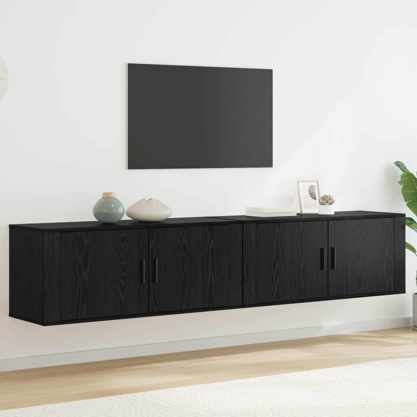 Set Mobile TV da Parete 2 pcs Rovere Nero 100 x 34,5 x 40 cm