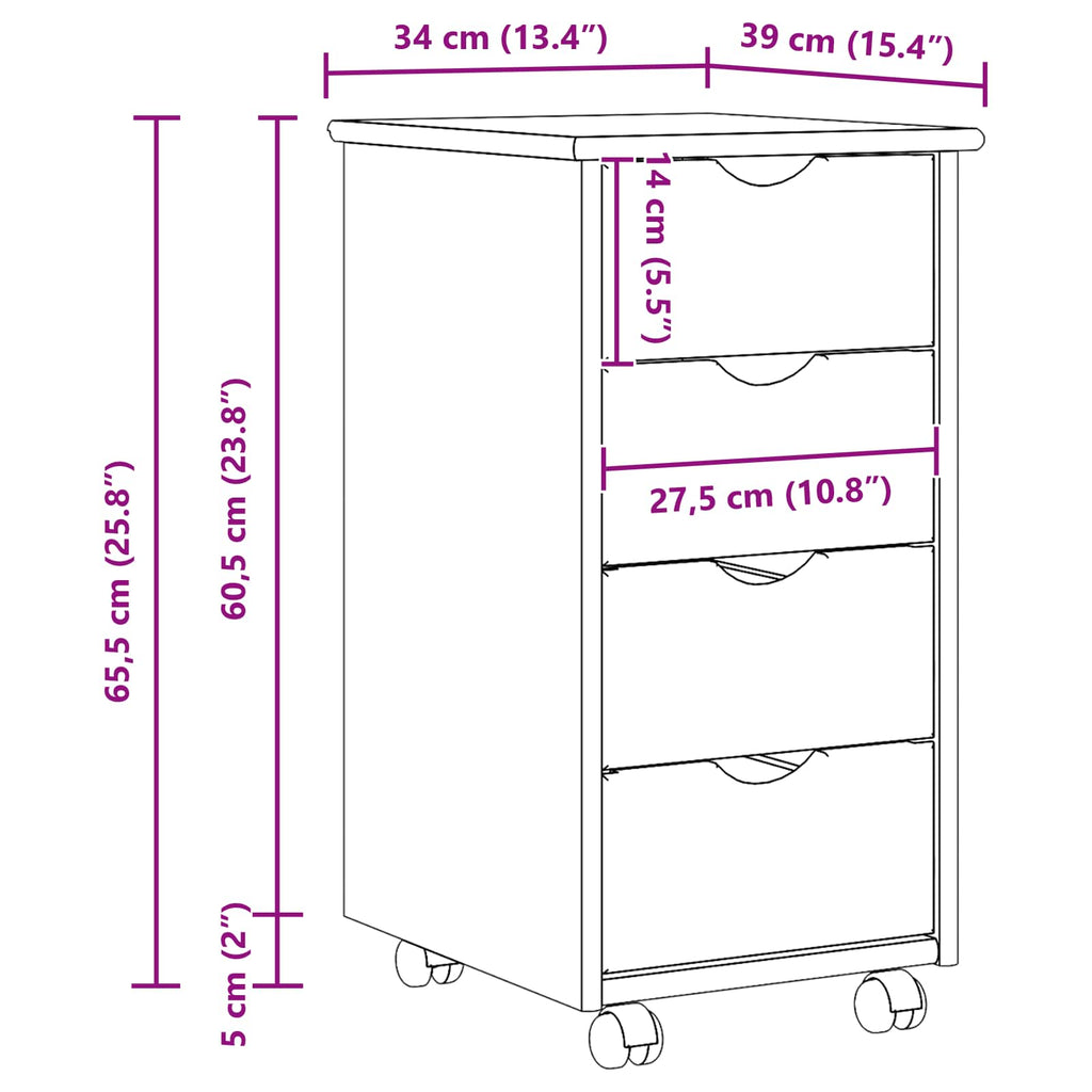 Mobile con Ruote con ruota Marrone miele 34 x 39 x 65,5 cm