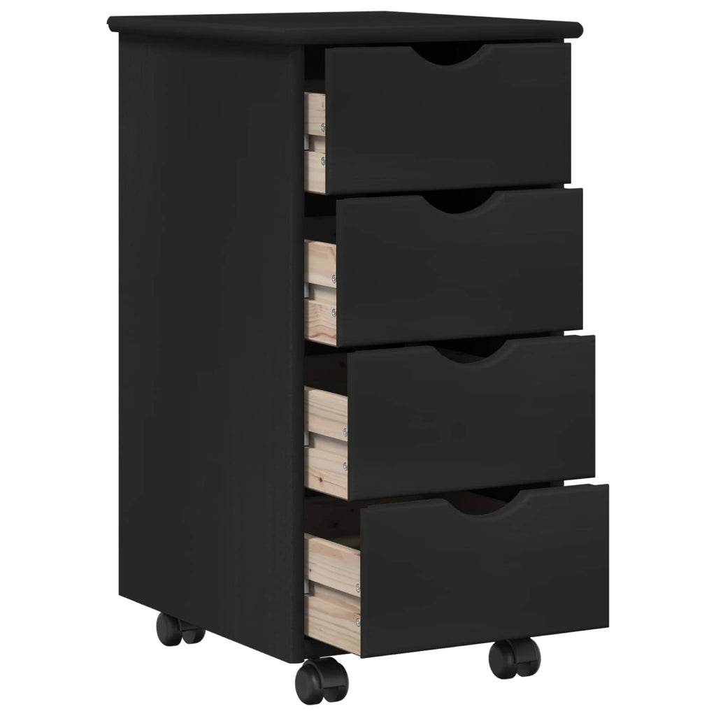 Mobile con Ruote Nero 34 x 39 x 65,5 cm Legno di Pino Massello