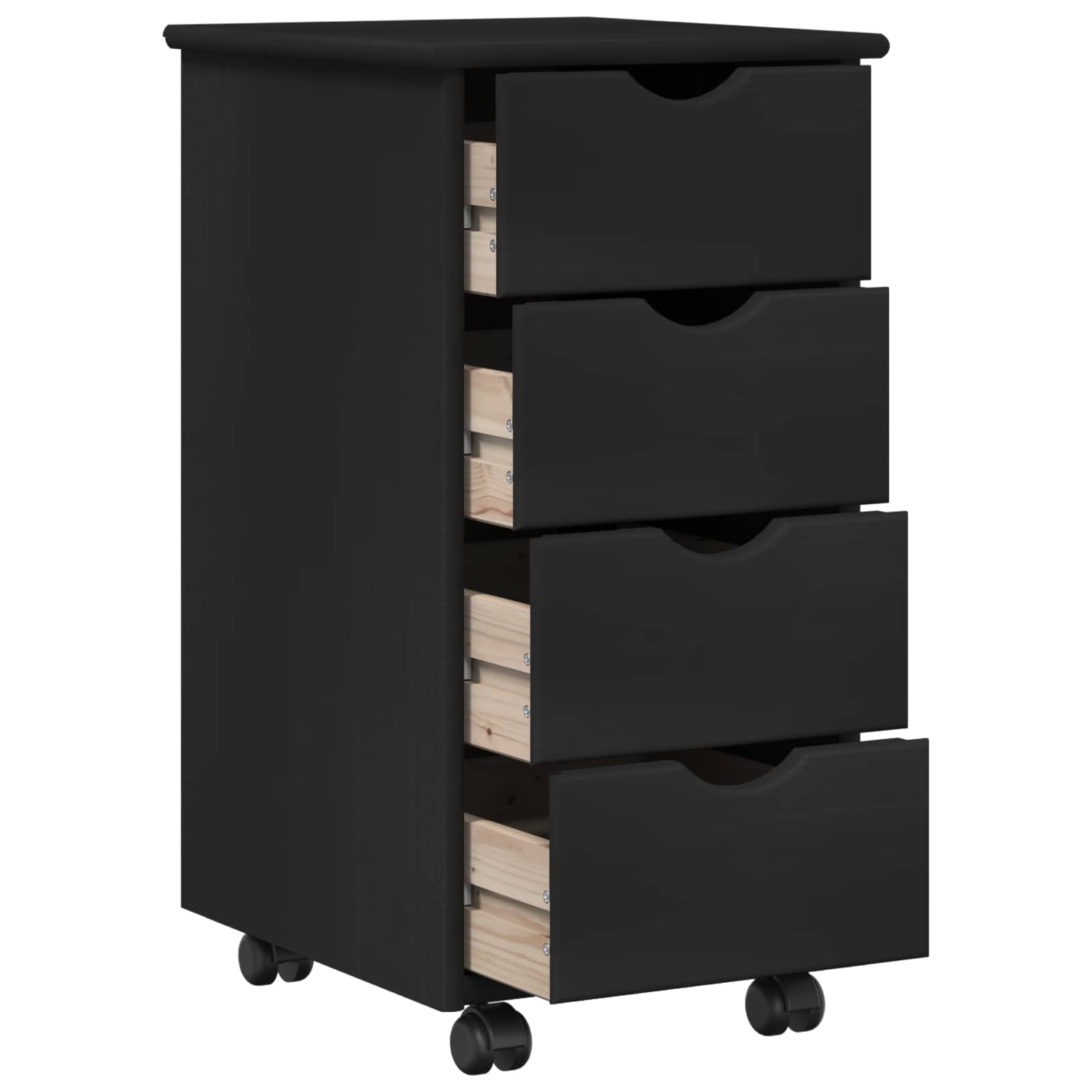 Mobile con Ruote Nero 34 x 39 x 65,5 cm Legno di Pino Massello