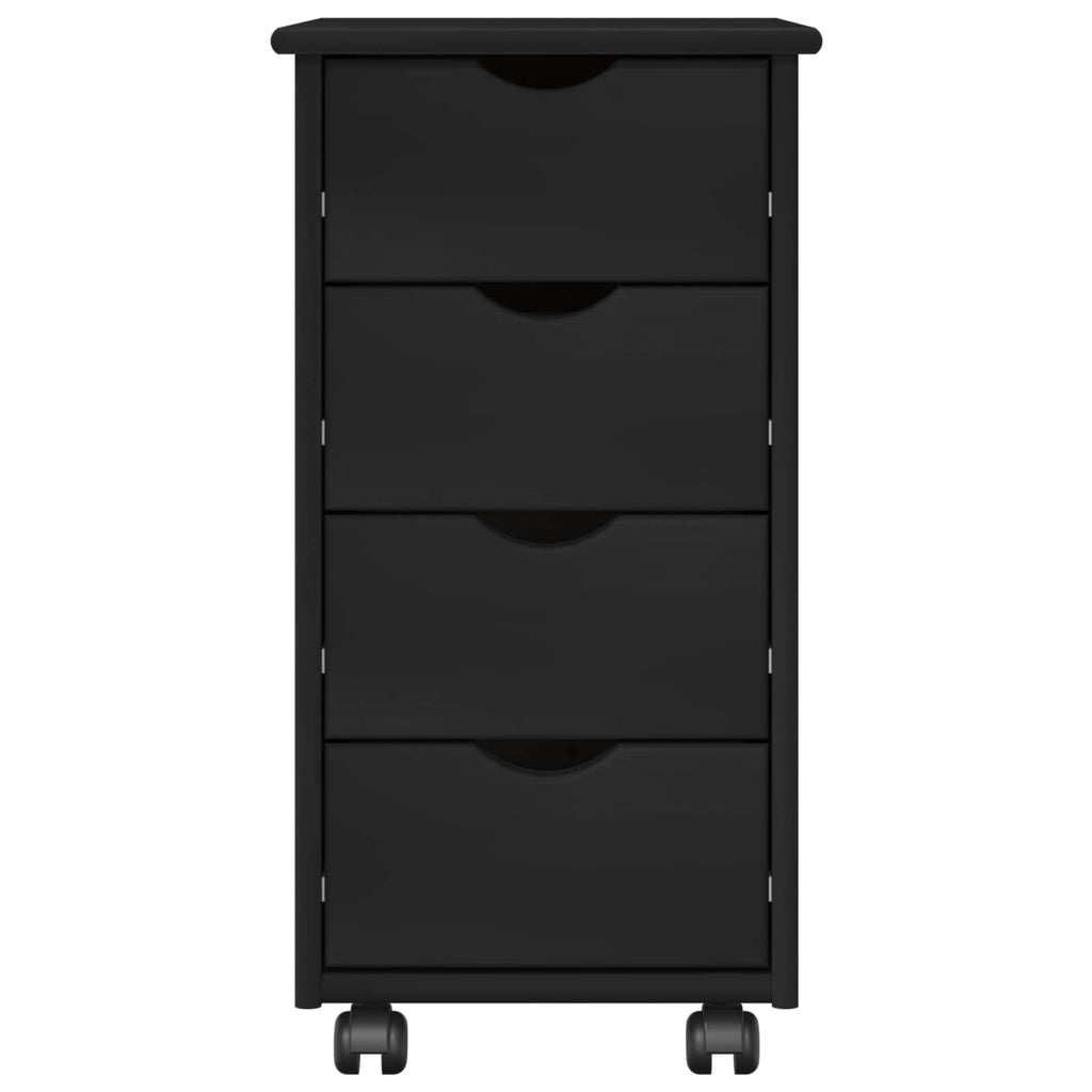 Mobile con Ruote Nero 34 x 39 x 65,5 cm Legno di Pino Massello