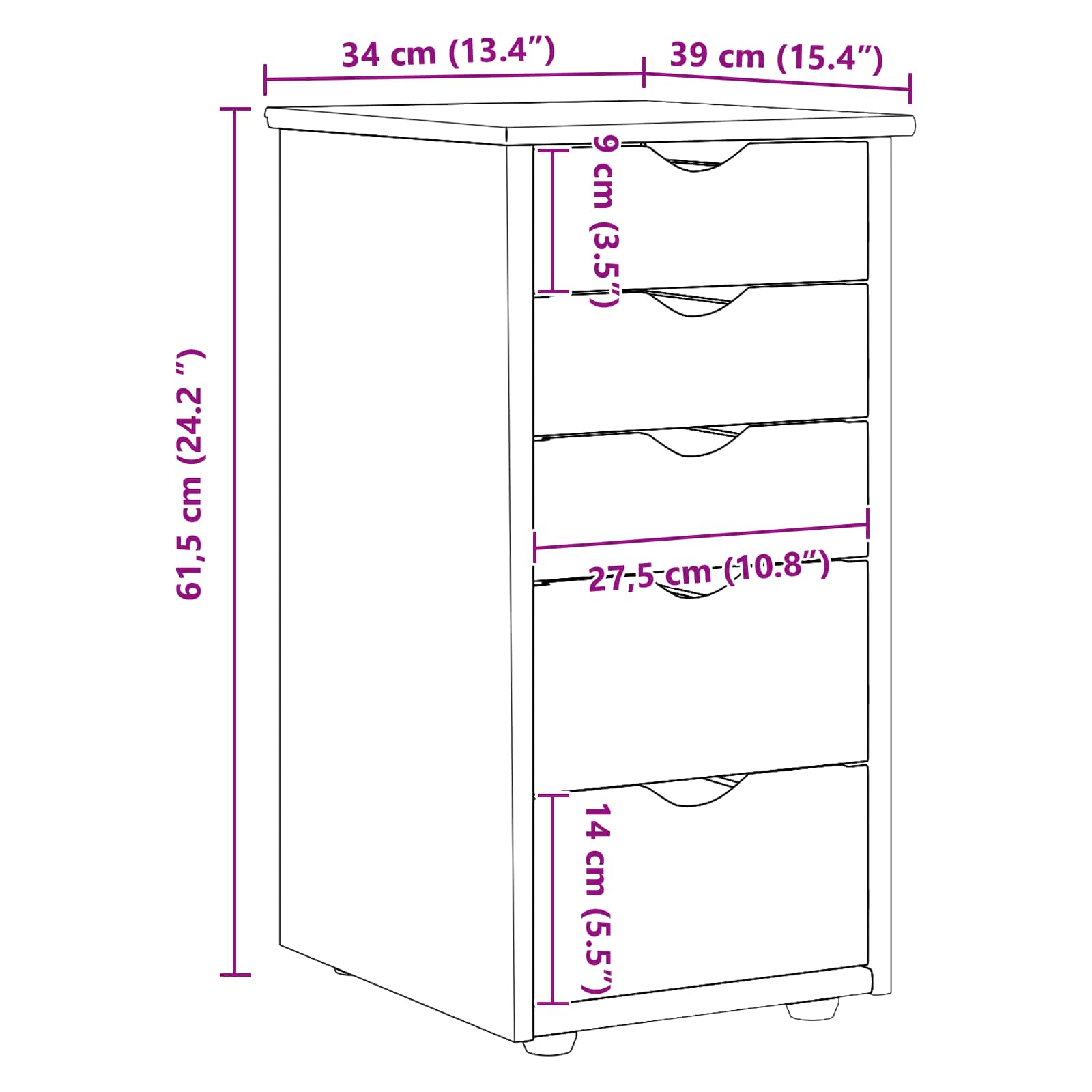 Armadietto Bianco 34 x 39 x 61,5 cm Legno di Pino Massello
