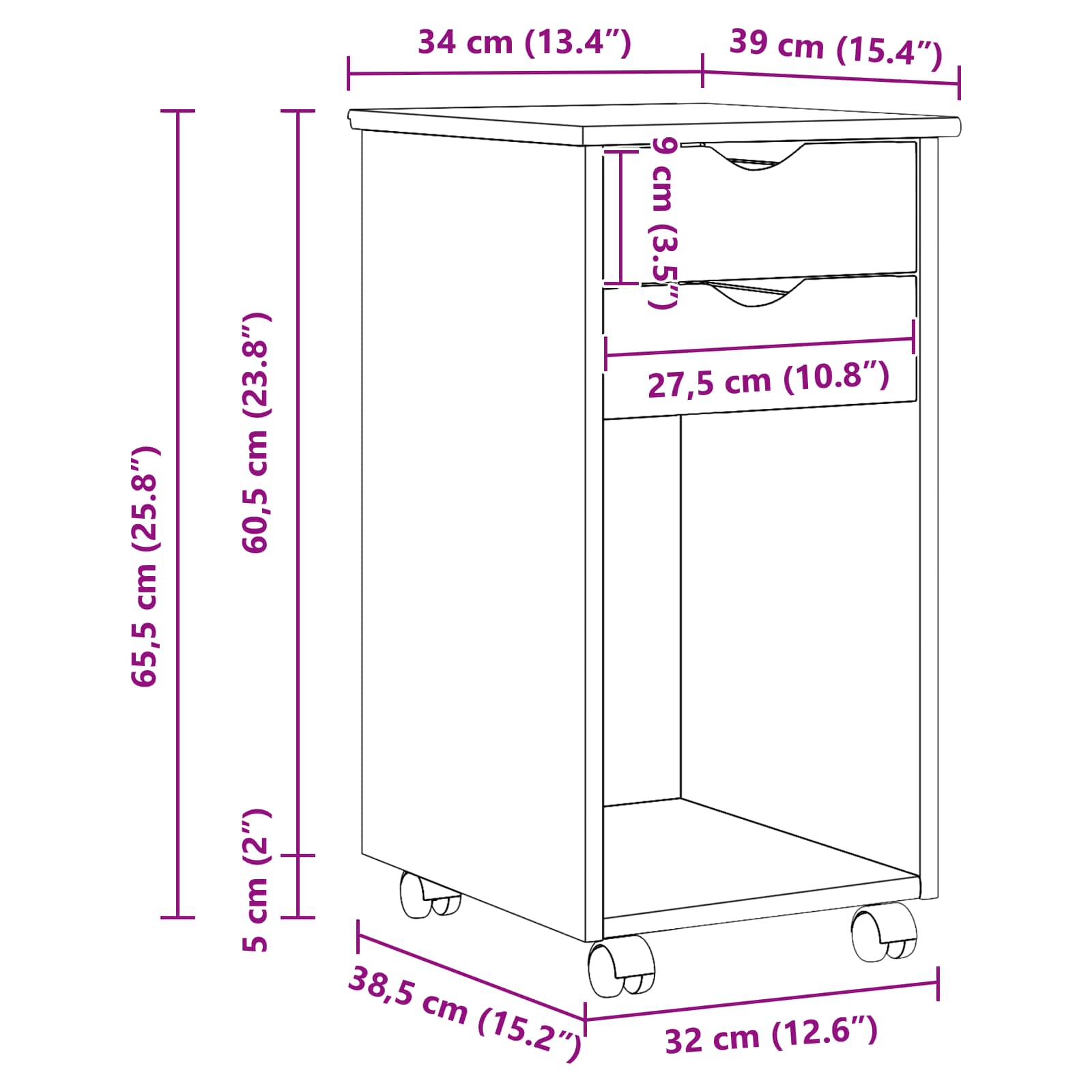 Mobile con Ruote Bianco 34 x 39 x 65,5 cm
