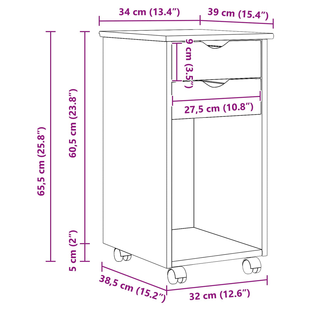 Mobile con Ruote Grigio 34 x 39 x 65,5 cm