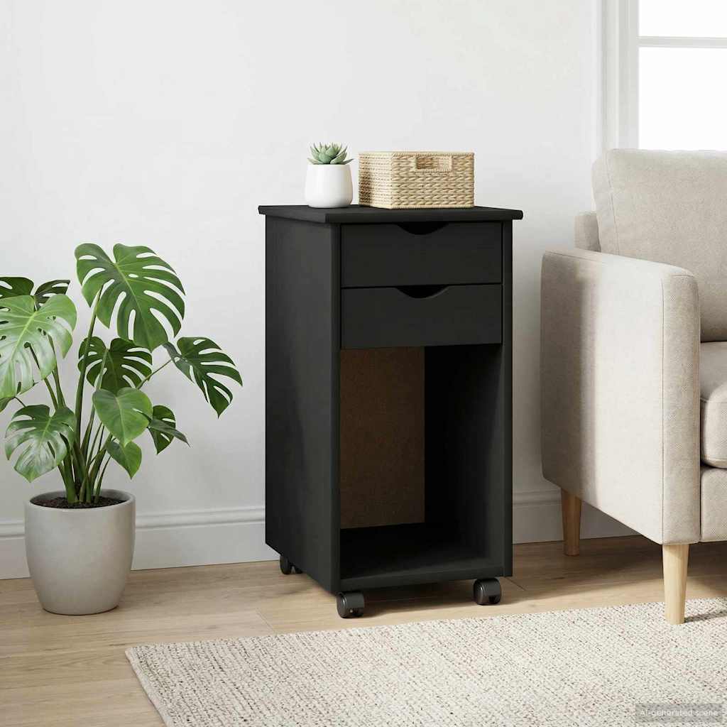 Mobile con Ruote Nero 34 x 39 x 65,5 cm Legno di pino massiccio
