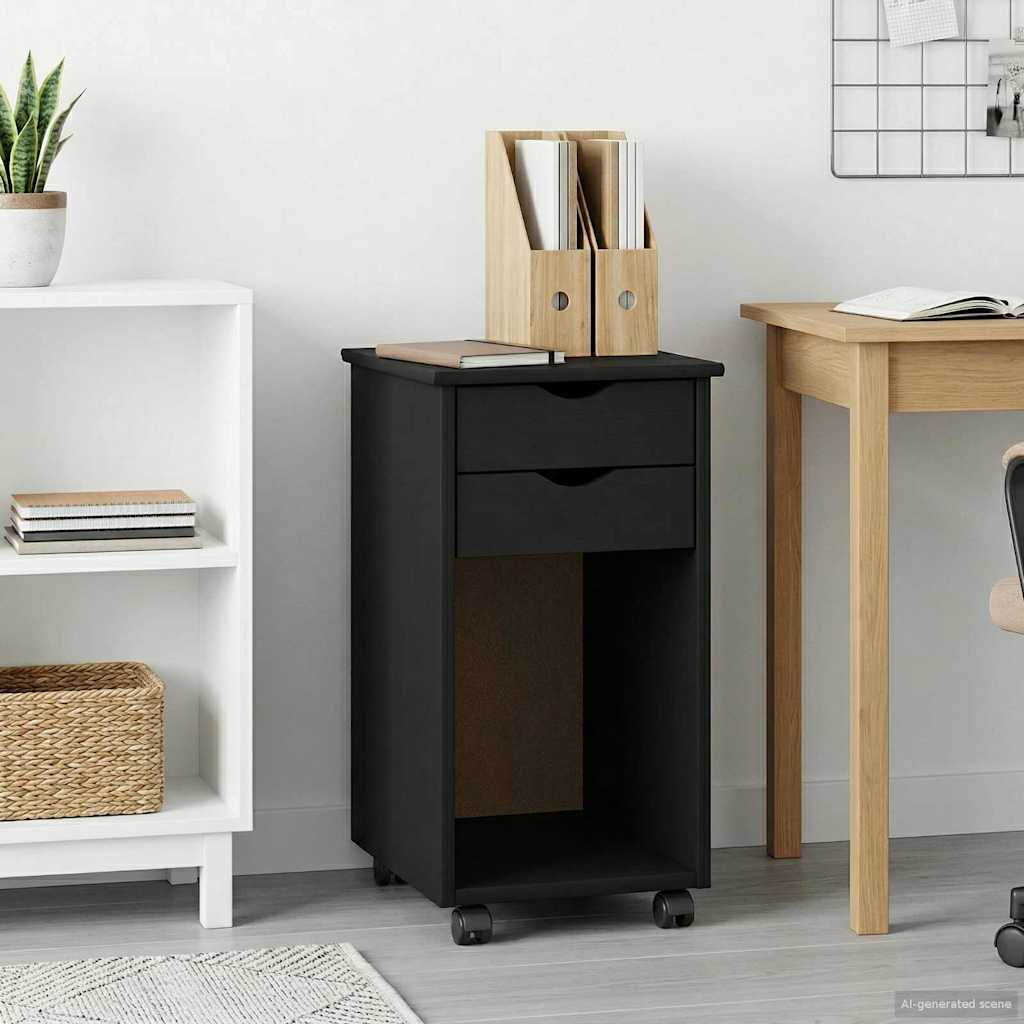Mobile con Ruote Nero 34 x 39 x 65,5 cm Legno di pino massiccio