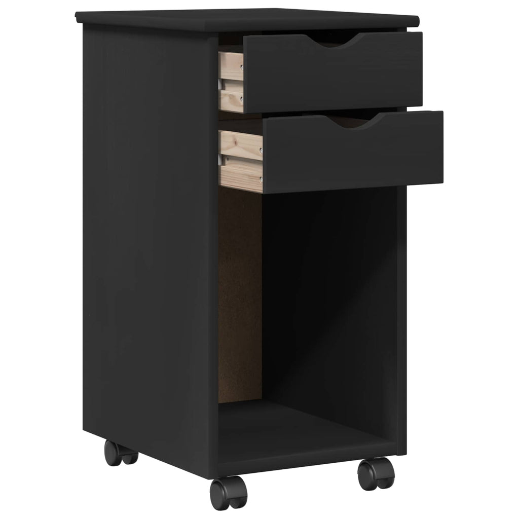 Mobile con Ruote Nero 34 x 39 x 65,5 cm Legno di pino massiccio