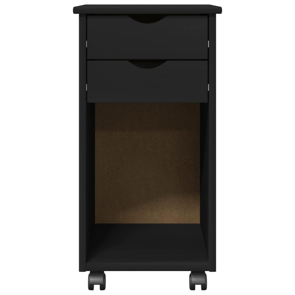Mobile con Ruote Nero 34 x 39 x 65,5 cm Legno di pino massiccio