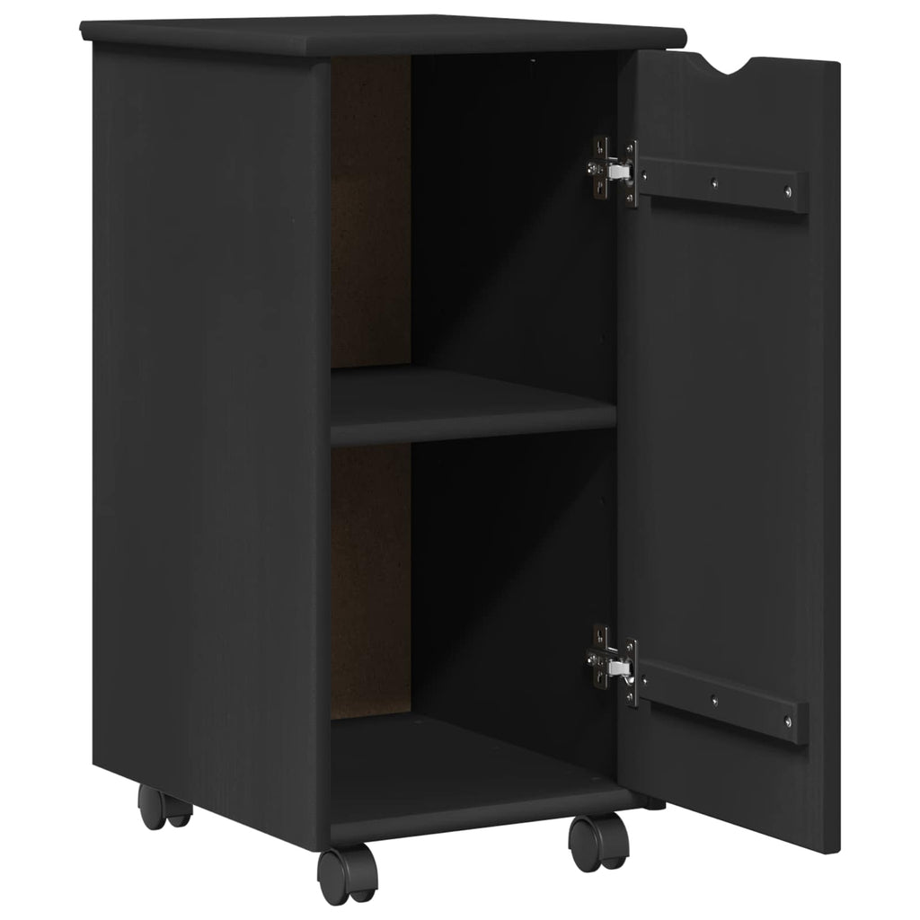 Mobile con Ruote Nero 34 x 39 x 65,5 cm Legno di Pino Massello