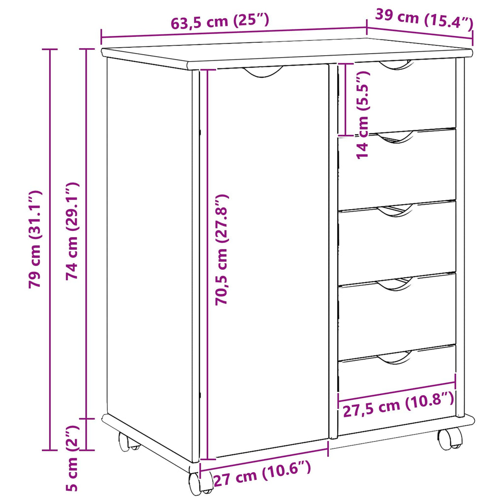 Mobile con Ruote con ruota Grigio 63,5 x 39 x 79 cm