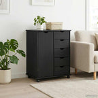 Mobile con Ruote Nero 63,5 x 39 x 79 cm Legno di Pino Massello