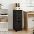 Mobile con Ruote Nero 34 x 39 x 93,5 cm Legno di Pino Massello