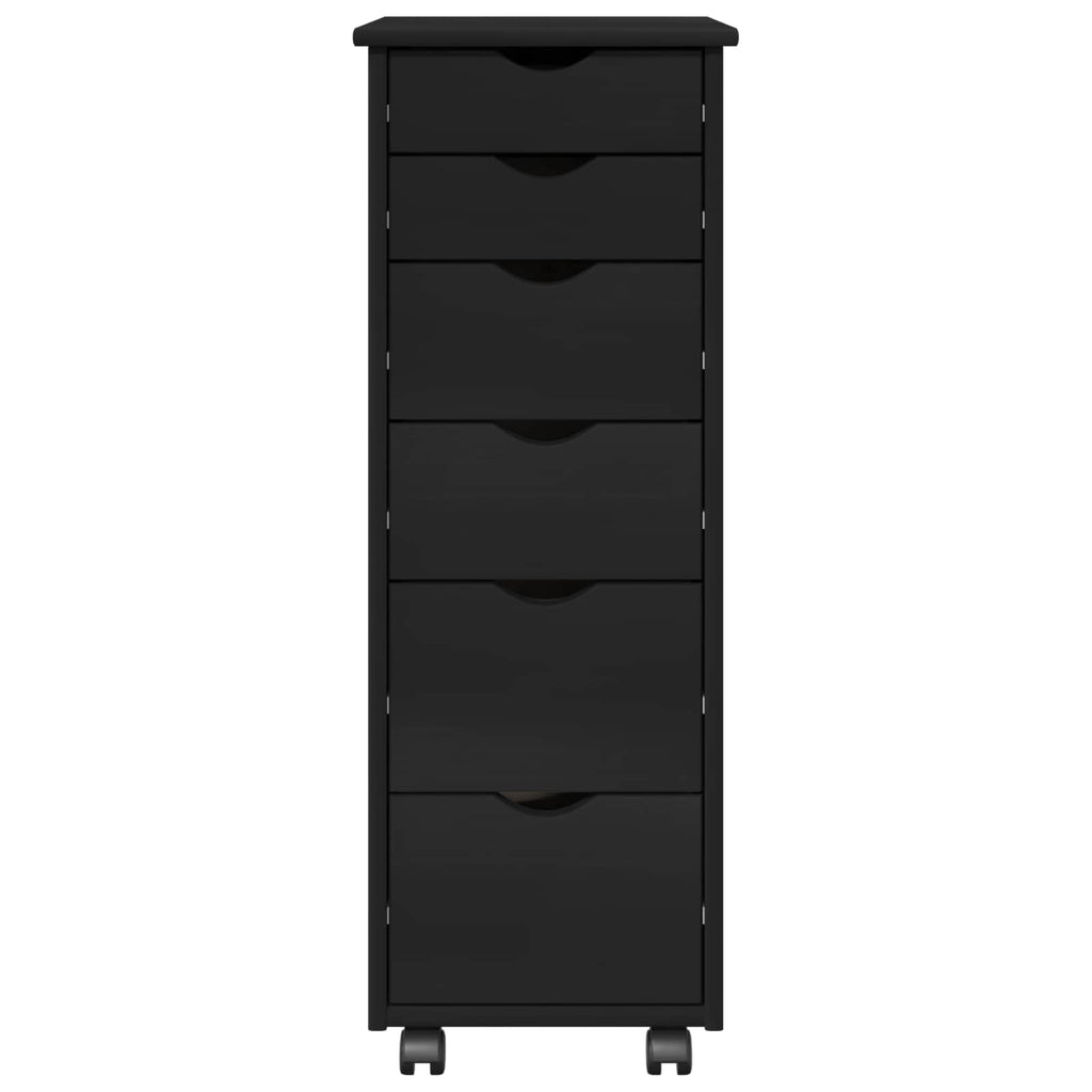 Mobile con Ruote Nero 34 x 39 x 93,5 cm Legno di Pino Massello