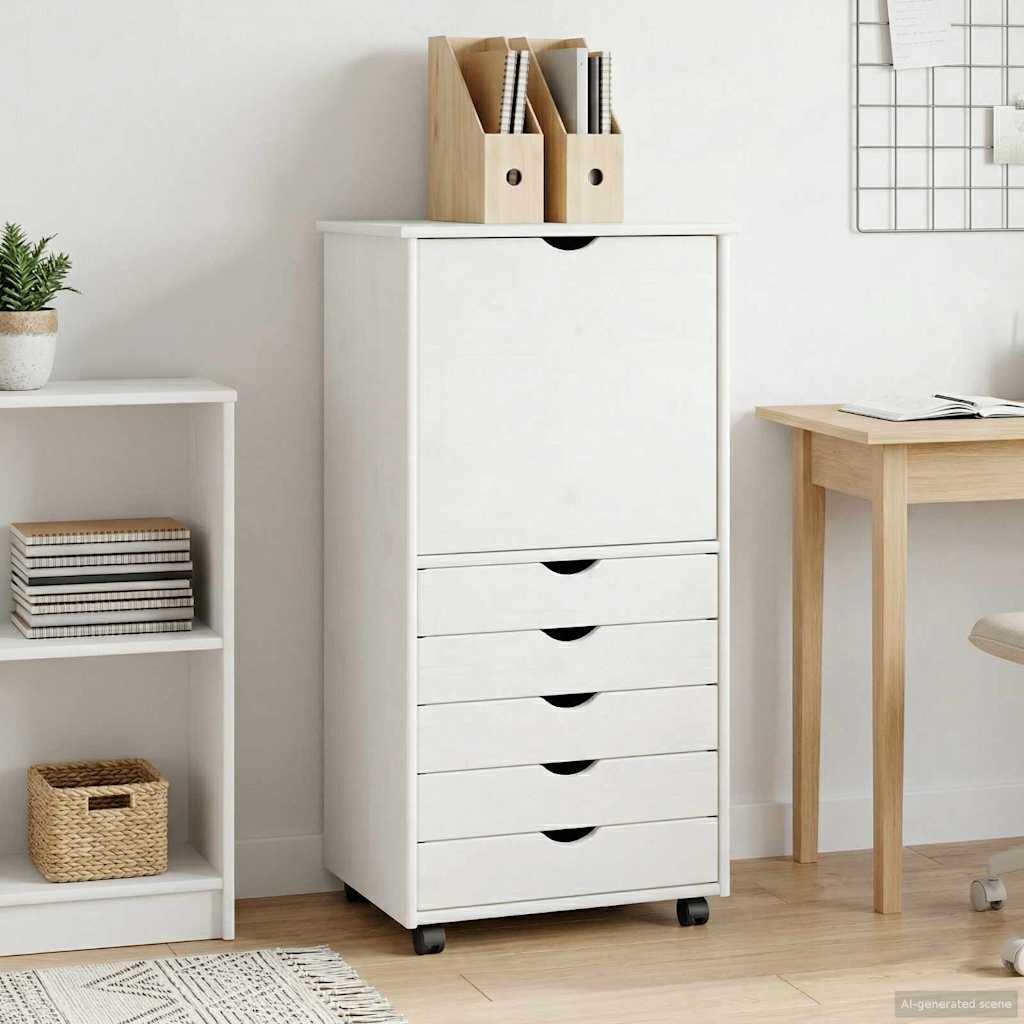 Mobile con Ruote Bianco 53 x 39 x 103 cm Legno di Pino Massello