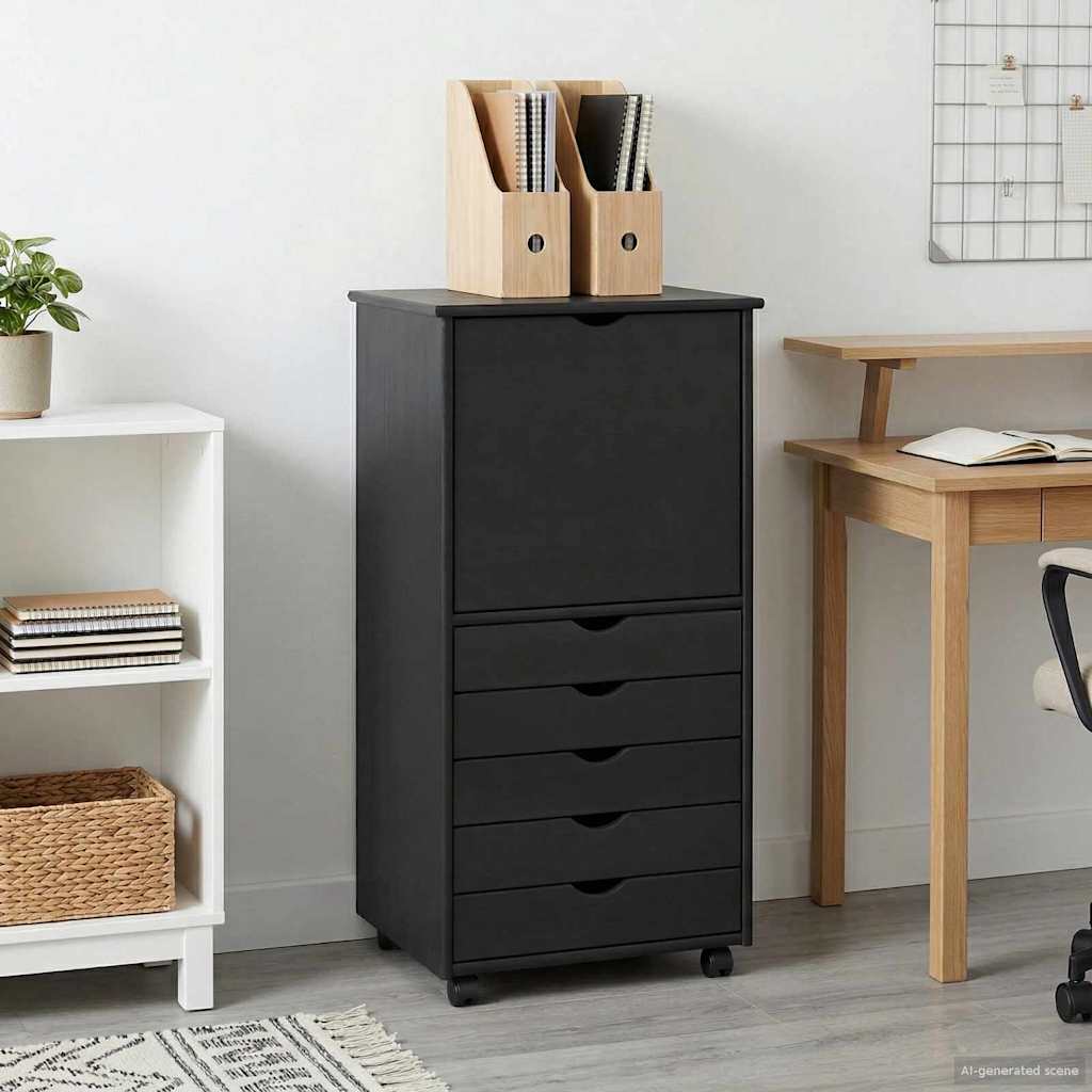 Mobile con Ruote Grigio 53 x 39 x 103 cm Legno di Pino Massello