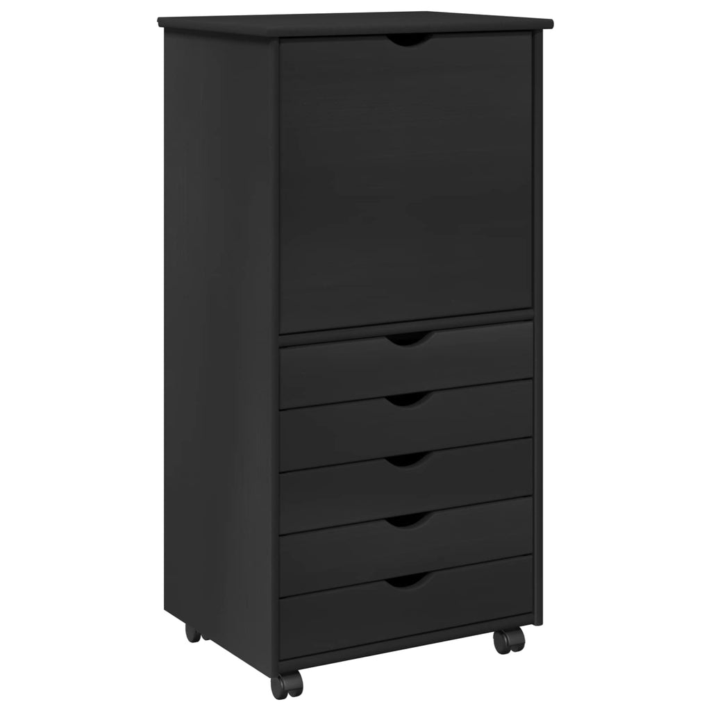 Mobile con Ruote Nero 53 x 39 x 103 cm Legno di Pino Massello