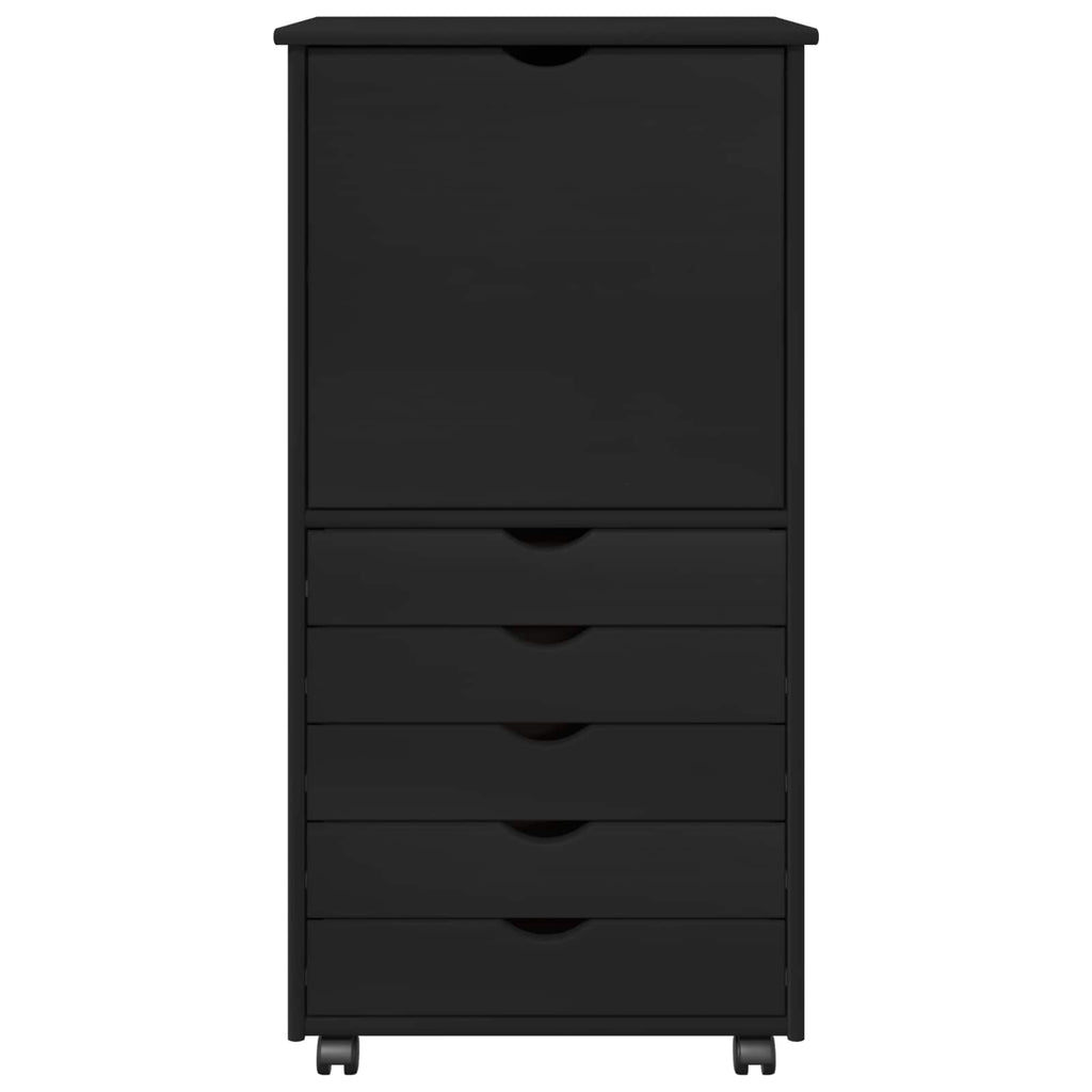 Mobile con Ruote Nero 53 x 39 x 103 cm Legno di Pino Massello