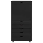 Mobile con Ruote Nero 53 x 39 x 103 cm Legno di Pino Massello