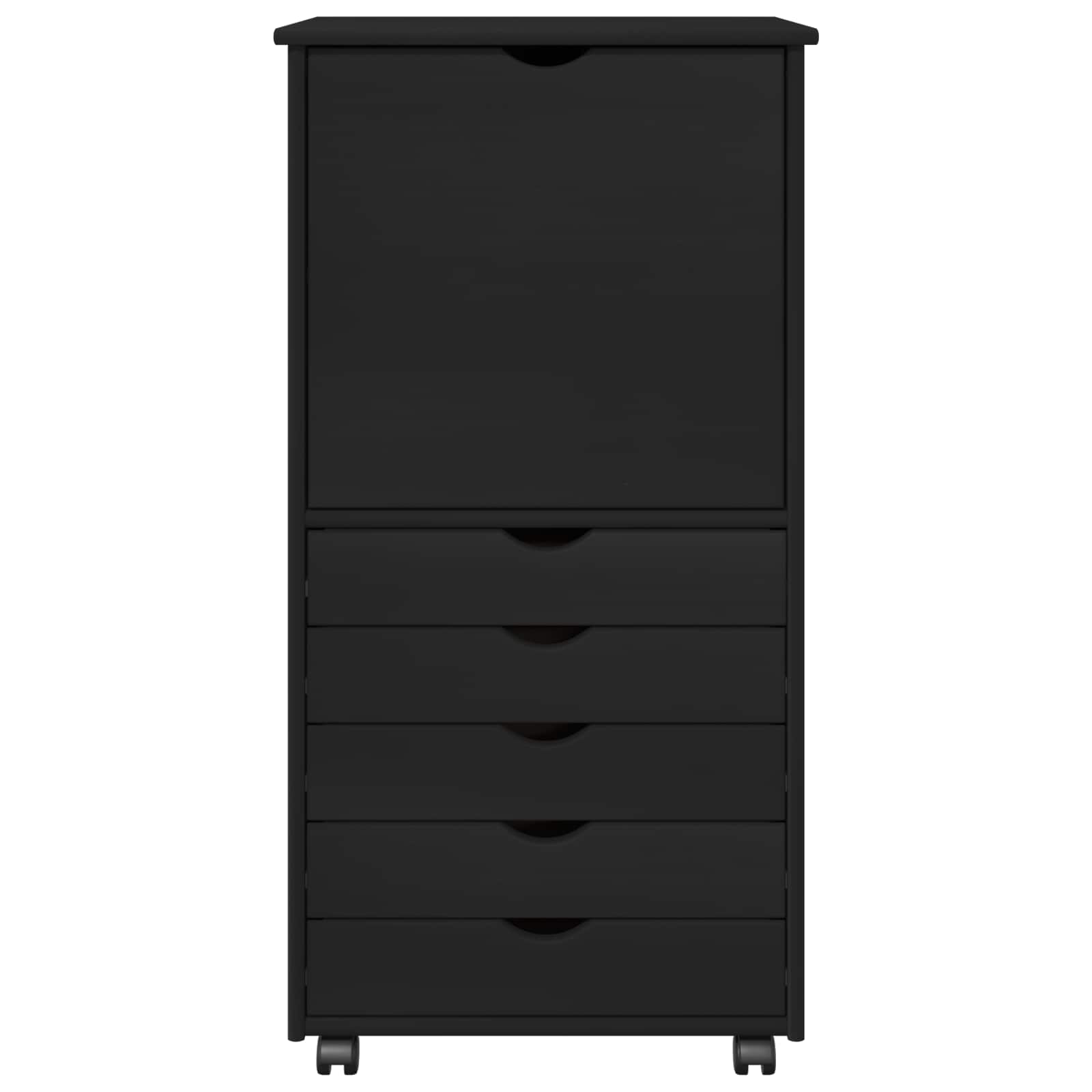 Mobile con Ruote Nero 53 x 39 x 103 cm Legno di Pino Massello