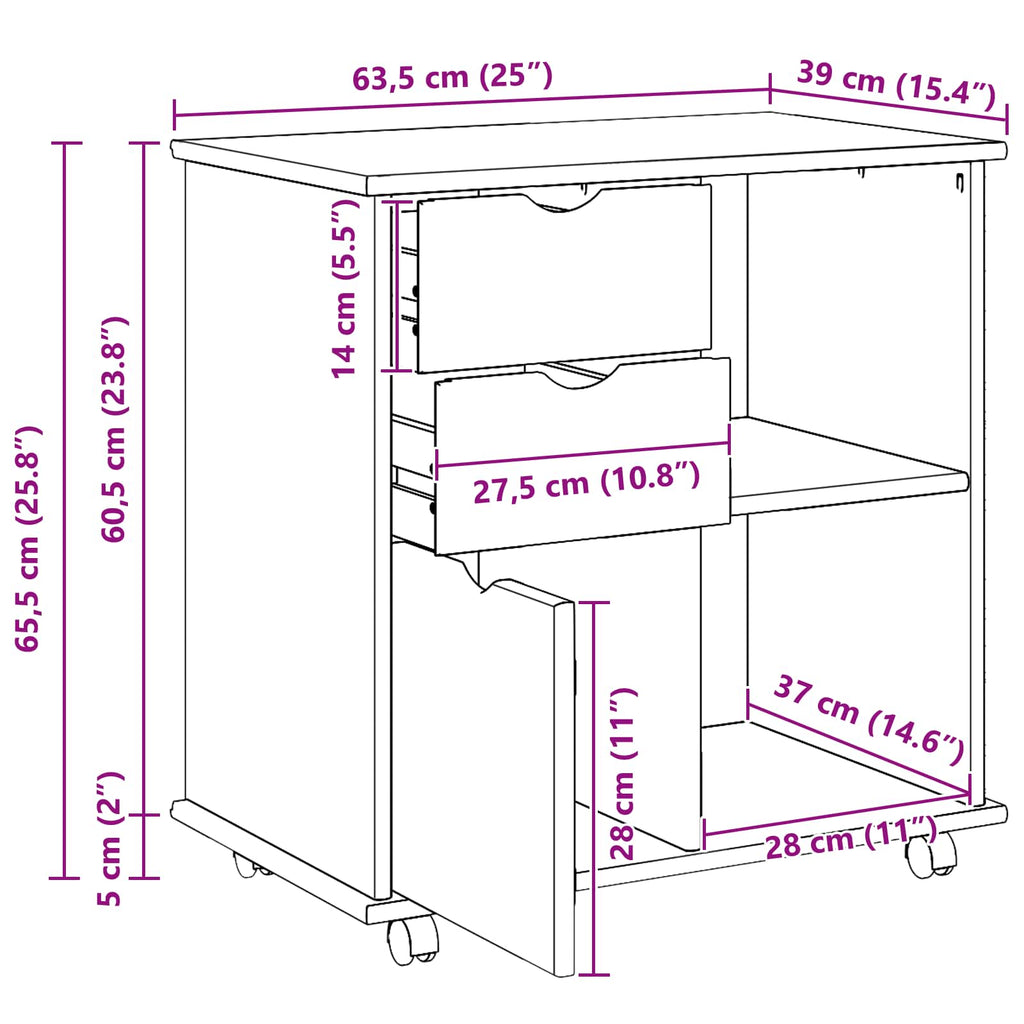 Mobile con Ruote con ruota Marrone miele 63,5 x 39 x 65,5 cm