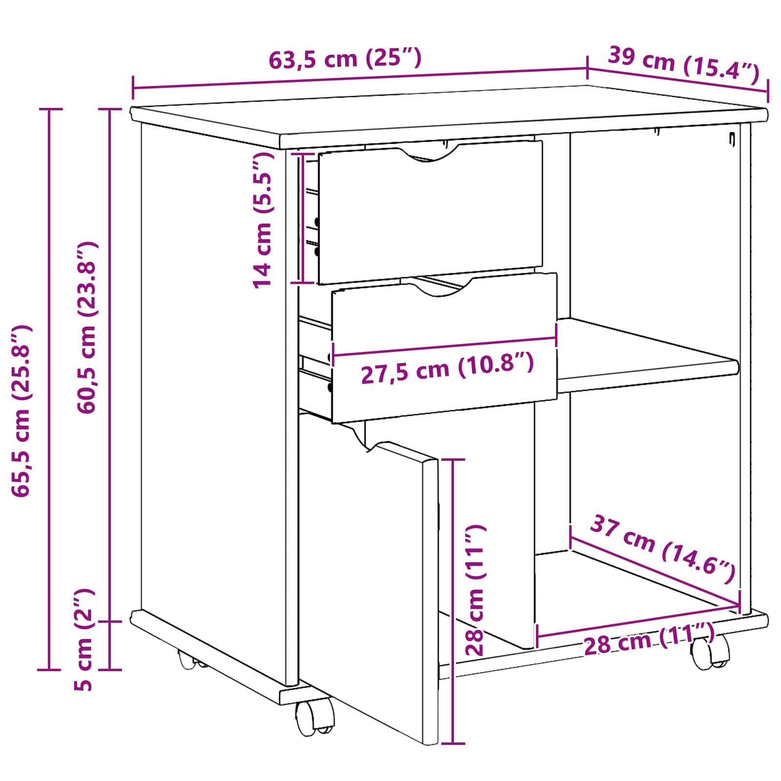 Mobile con Ruote con ruota Grigio 63,5 x 39 x 65,5 cm