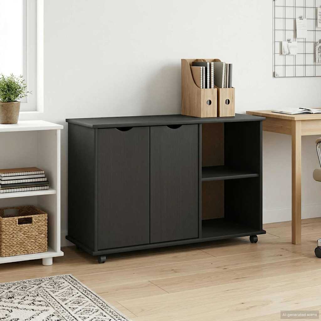 Mobile con Ruote Nero 100 x 39 x 65,5 cm Legno di Pino Massello