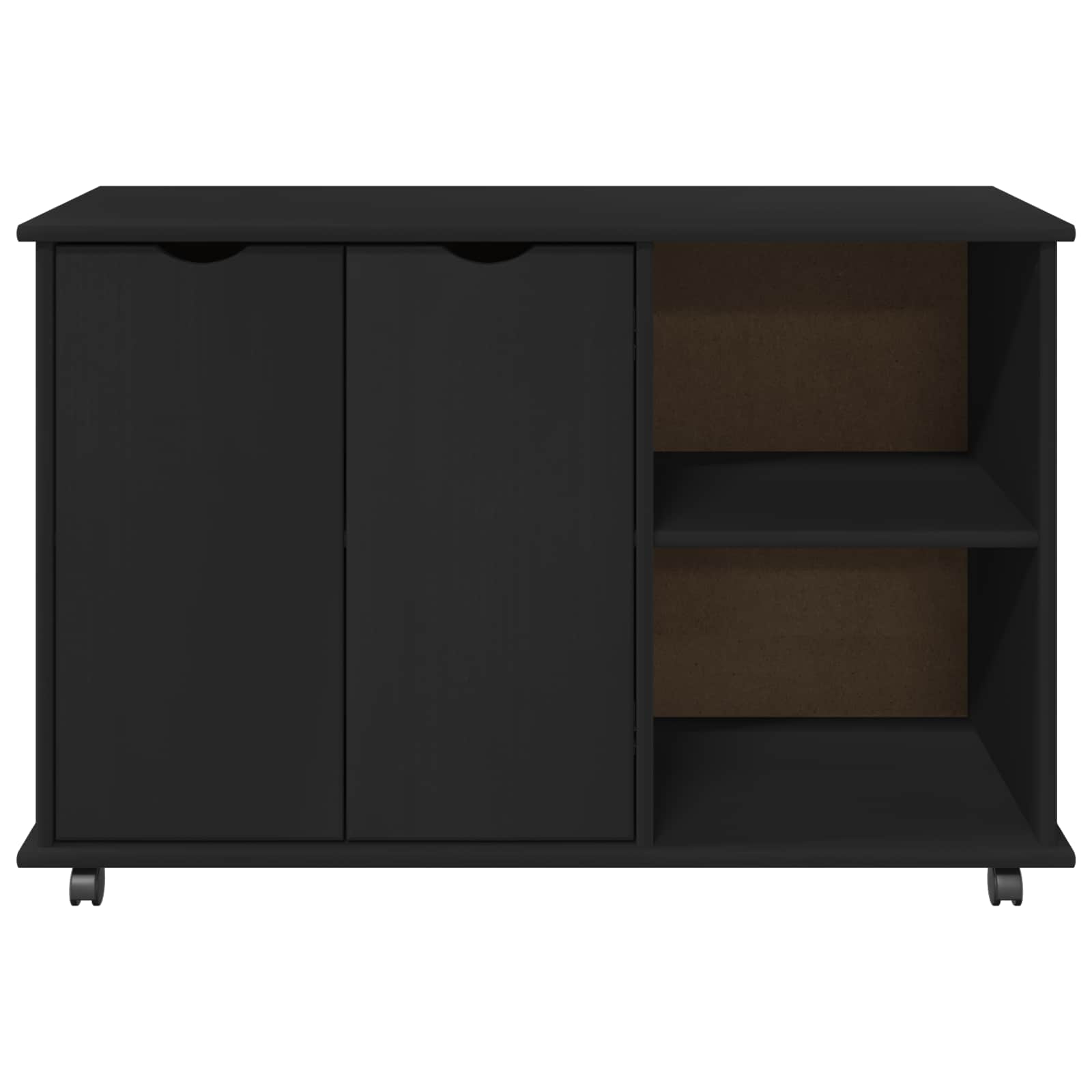 Mobile con Ruote Nero 100 x 39 x 65,5 cm Legno di Pino Massello