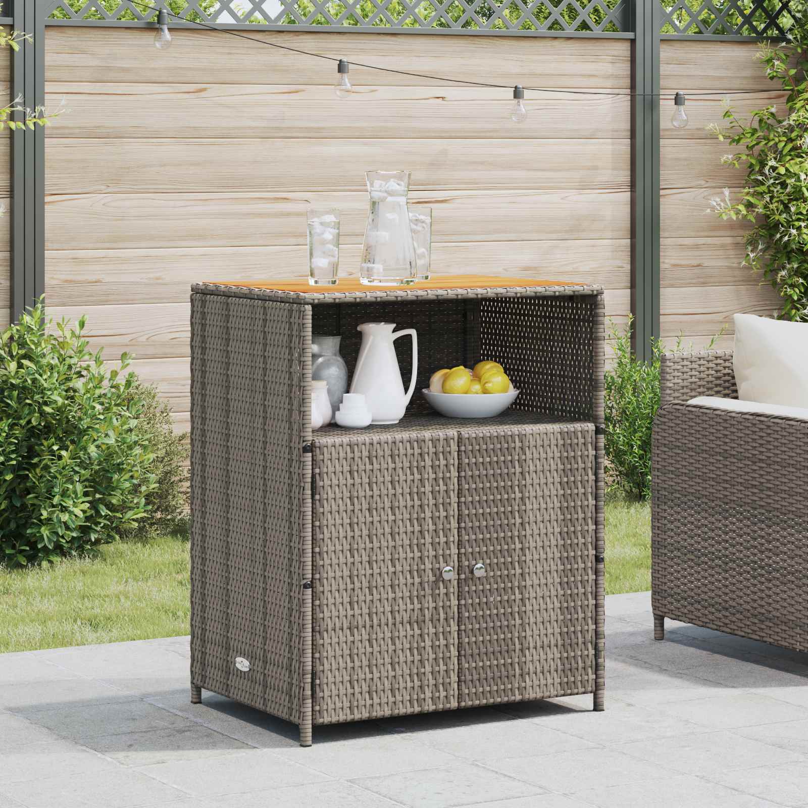 Armadietto Grigio 70 x 50 x 87 cm Poliestere e Rattan Roly