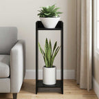 Supporto per piante con lo scaffale Rovere Nero 30 x 30 x 80 cm