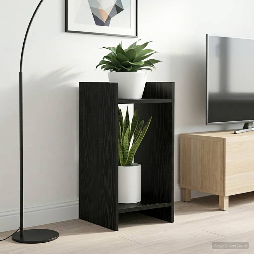 Supporto per piante con lo scaffale Rovere Nero 30 x 30 x 60 cm