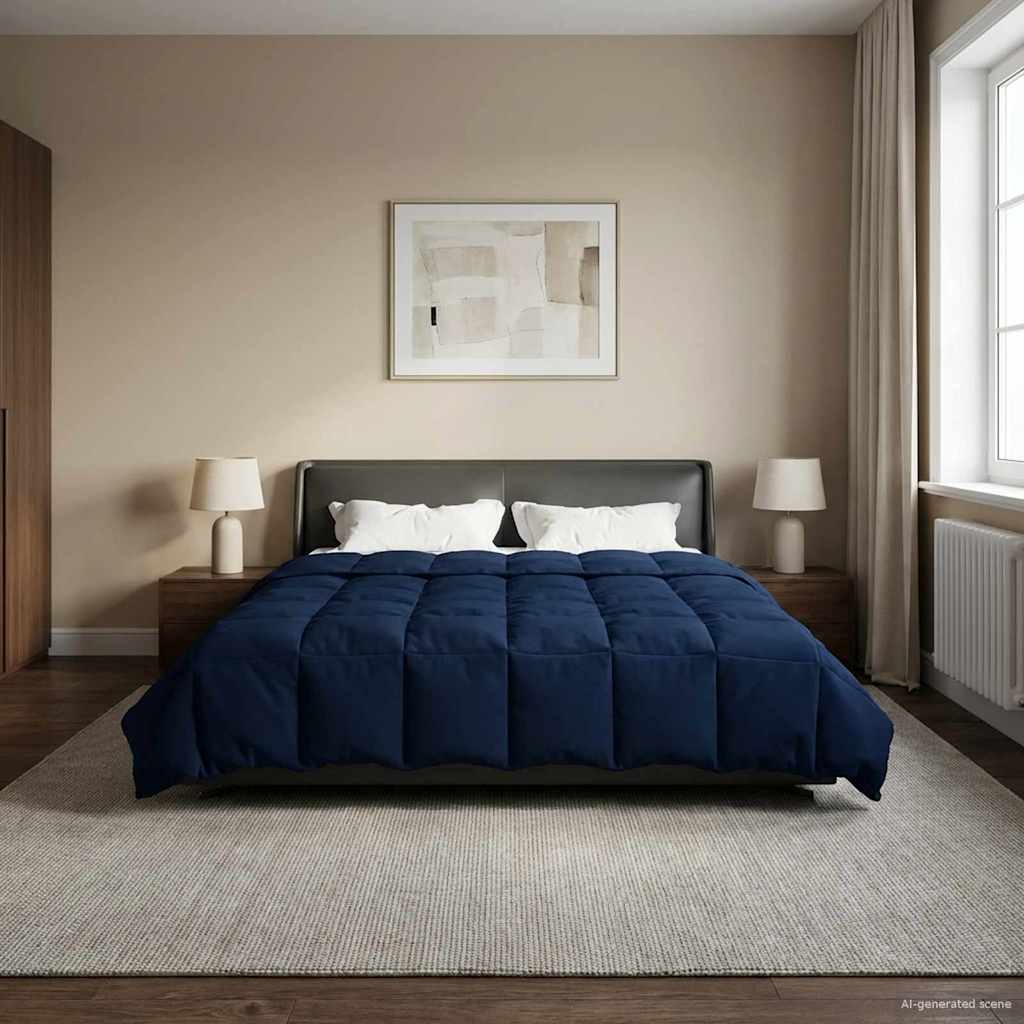 Duvet Invernale Trapuntato Blu Scuro 200 x 200 cm Microfibra