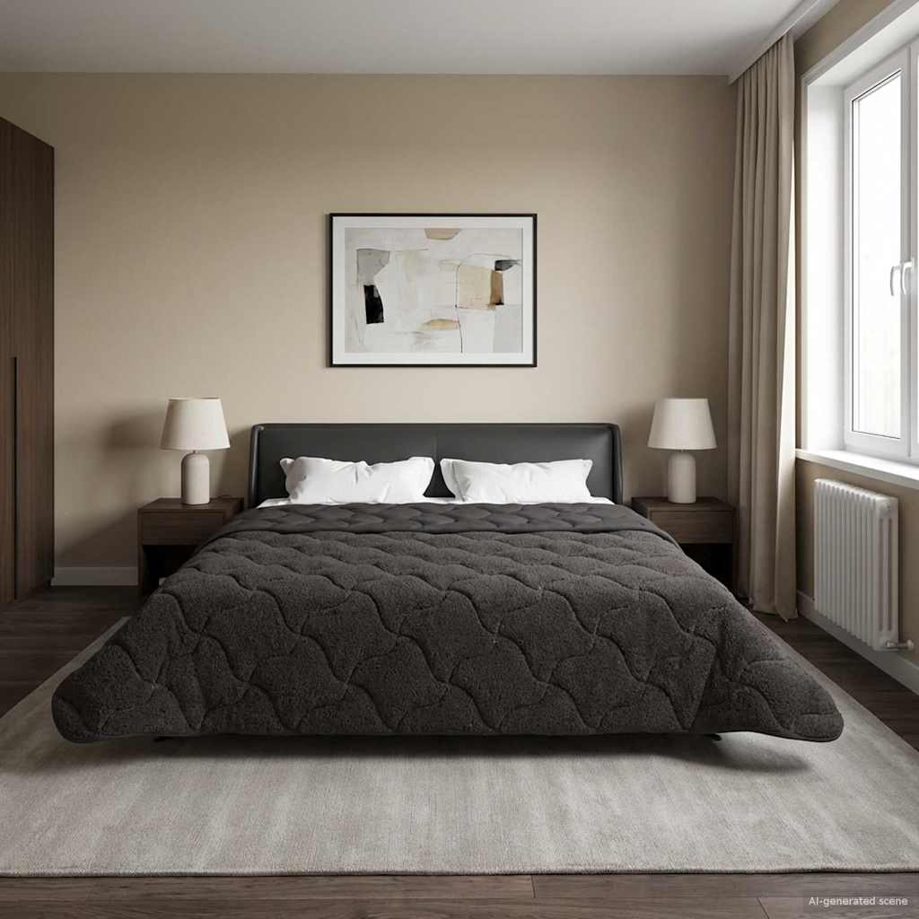 Duvet Estivo Antracite 200 x 220 cm Microfibra e Fleece Teddy