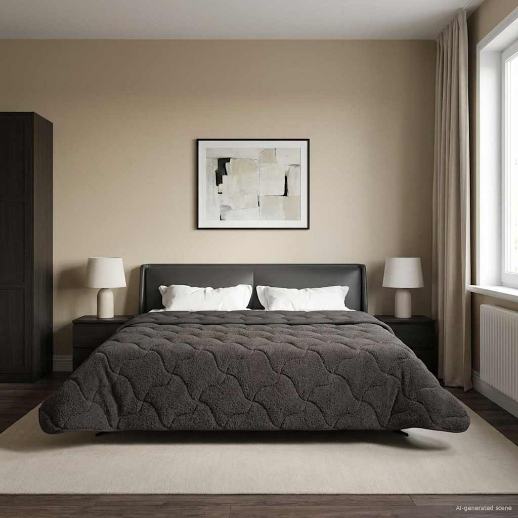 Duvet Estivo Antracite 240 x 260 cm Microfibra e Fleece Teddy