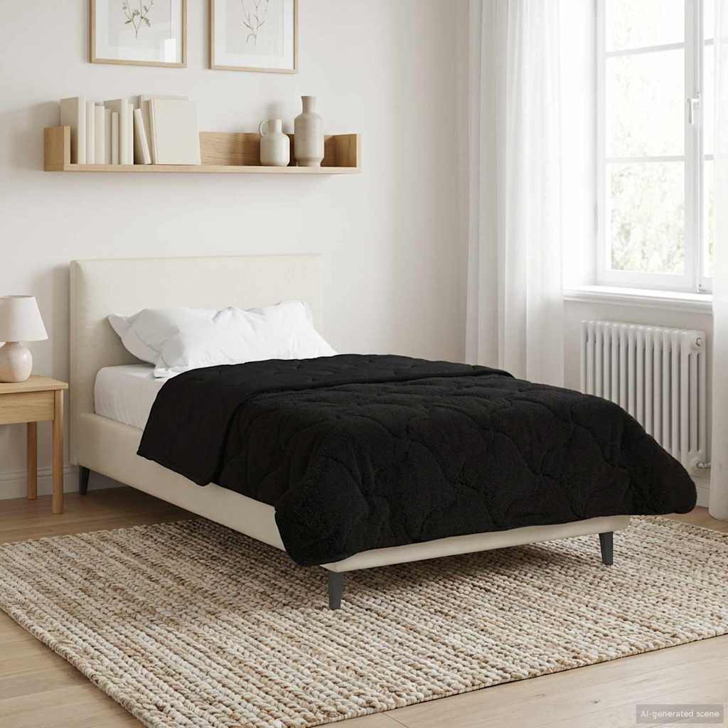 Duvet Estivo Nero 140 x 200 cm Microfibra e Fleece Teddy