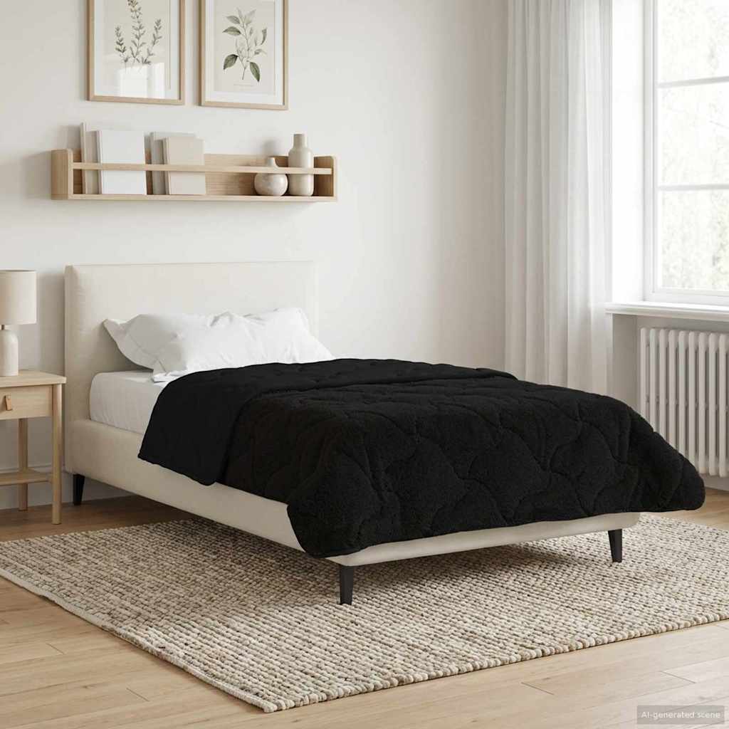 Duvet Estivo Nero 155 x 200 cm Microfibra e Fleece Teddy