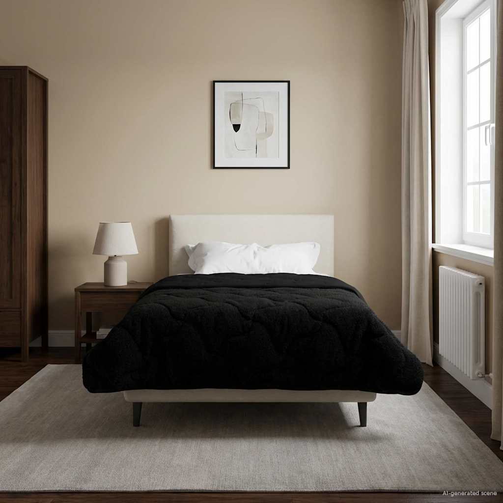 Duvet Estivo Nero 155 x 200 cm Microfibra e Fleece Teddy