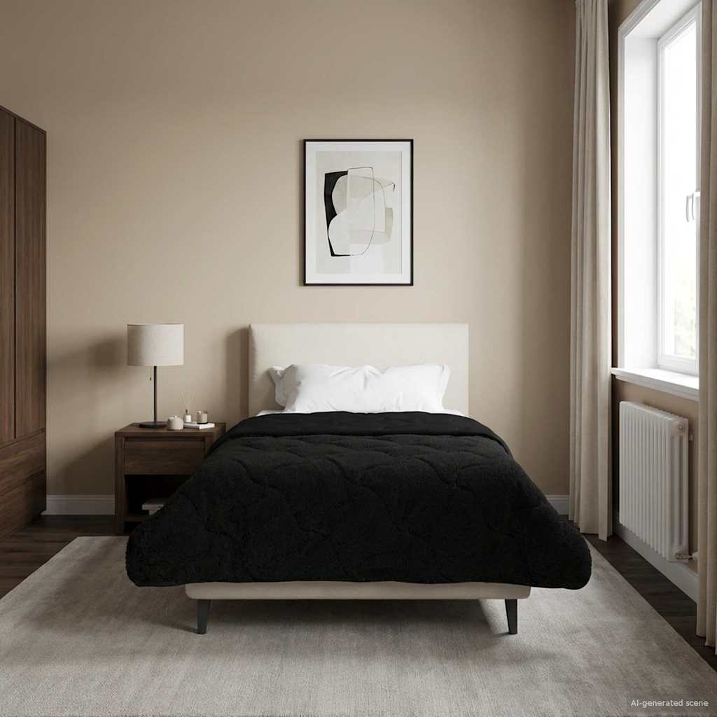Duvet Estivo Nero 135 x 200 cm Microfibra e Fleece Teddy
