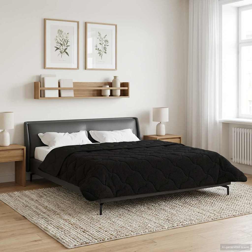 Duvet Estivo Nero 200 x 220 cm Microfibra e Fleece Teddy
