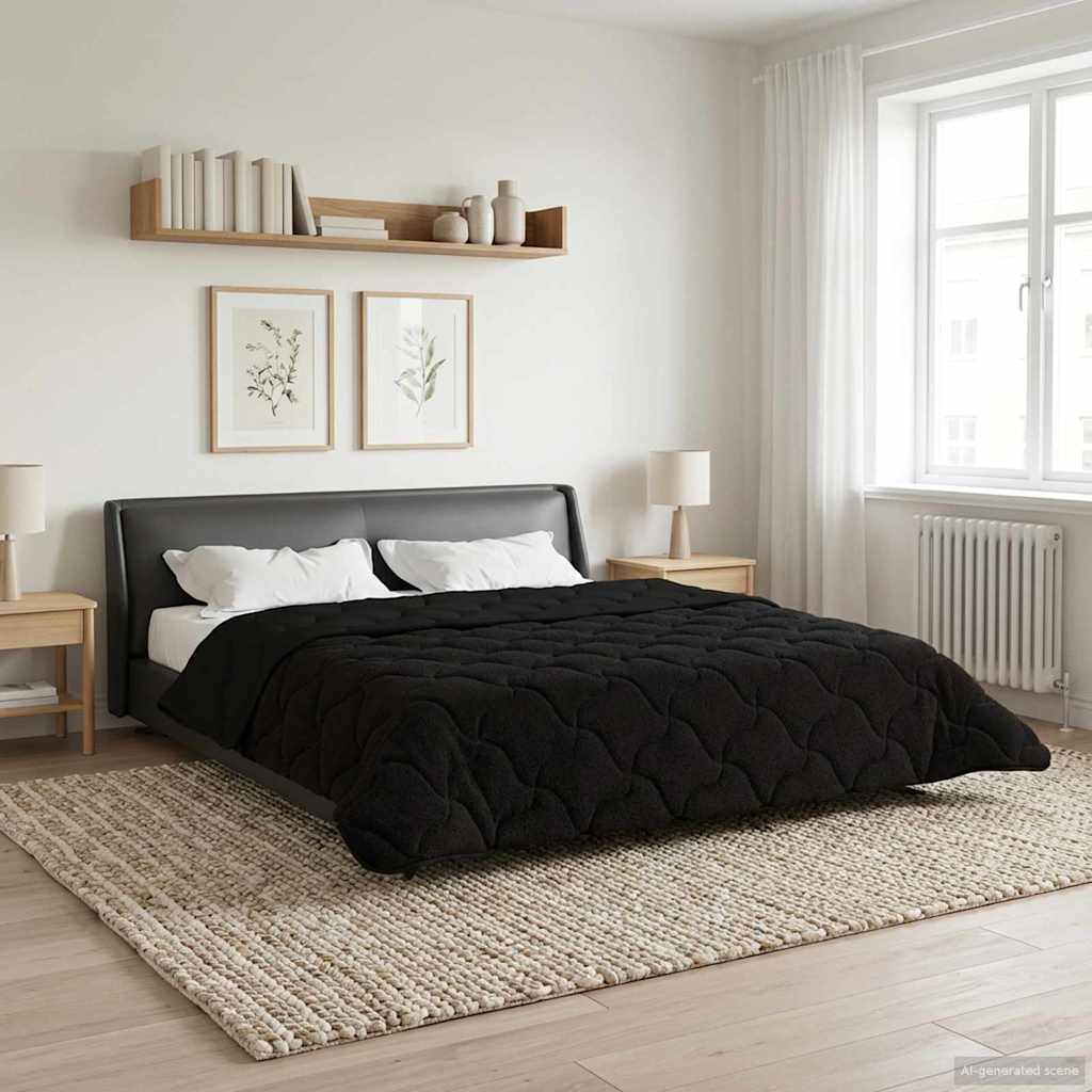 Duvet Estivo Nero 220 x 240 cm Microfibra e Fleece Teddy