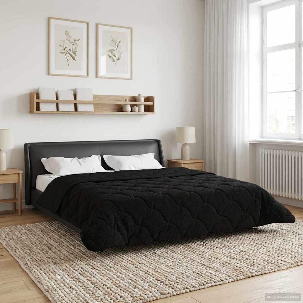 Duvet Estivo Nero 220 x 260 cm Microfibra e Fleece Teddy