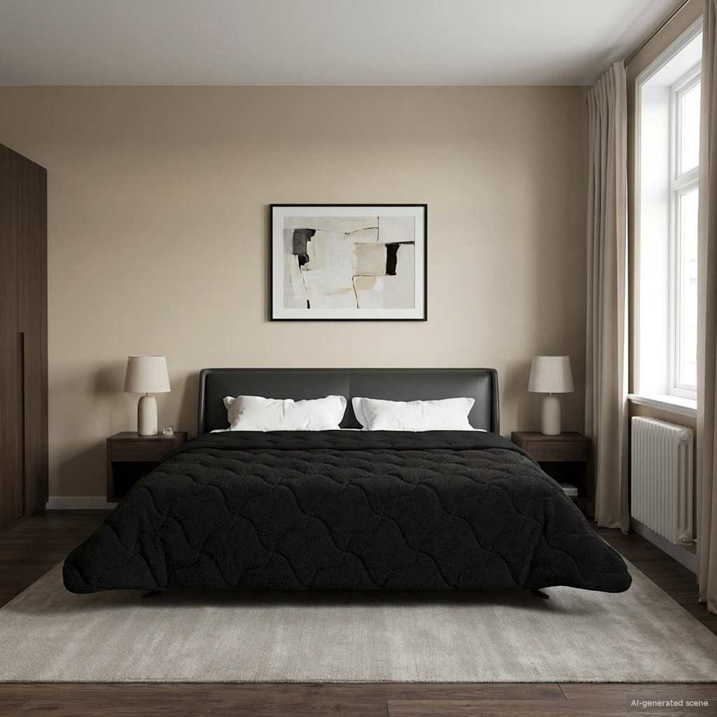Duvet Estivo Nero 220 x 260 cm Microfibra e Fleece Teddy