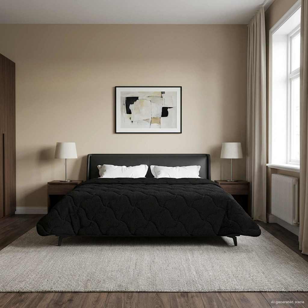 Duvet Estivo Nero 240 x 260 cm Microfibra e Fleece Teddy