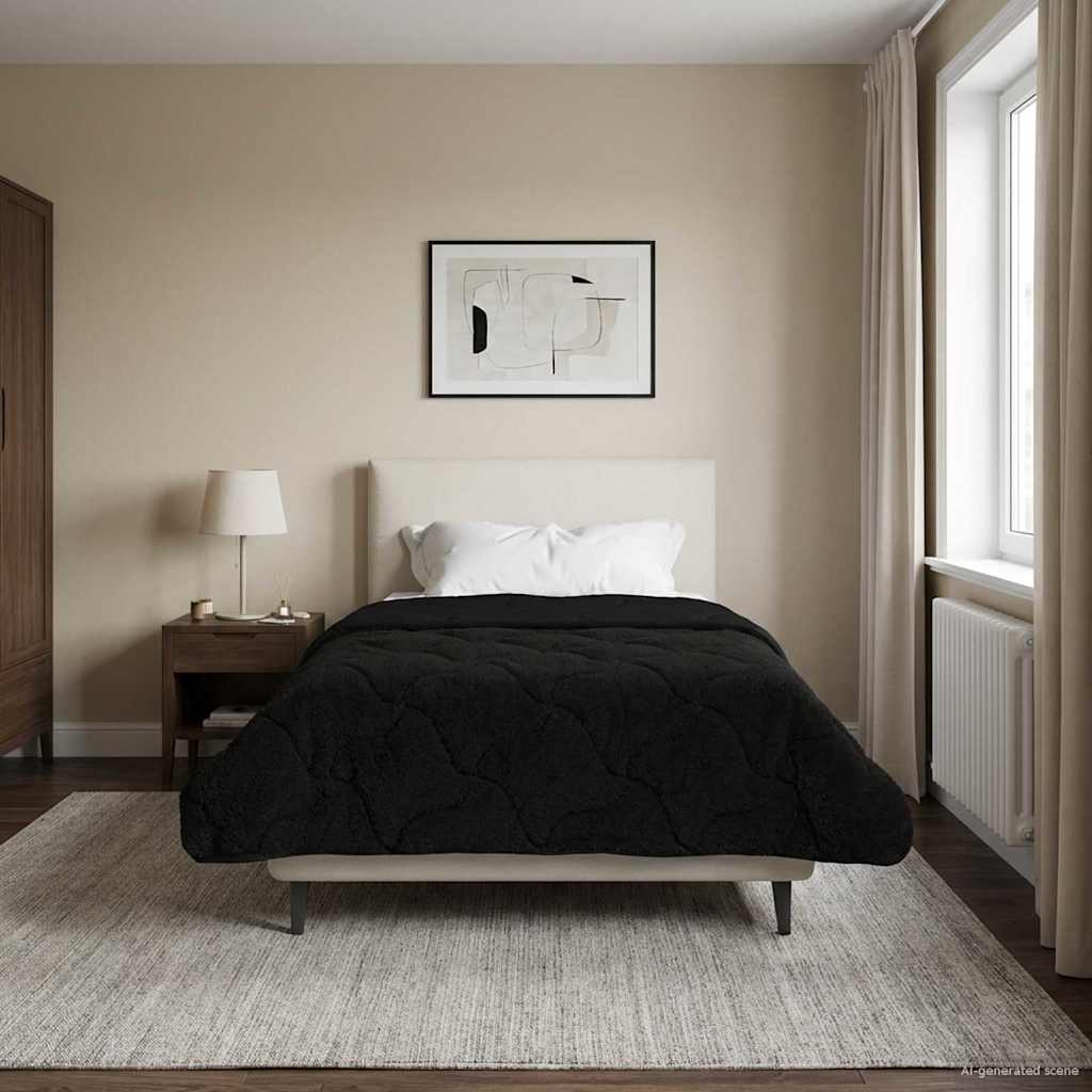 Duvet Invernale Nero 155 x 200 cm Microfibra e Fleece Teddy