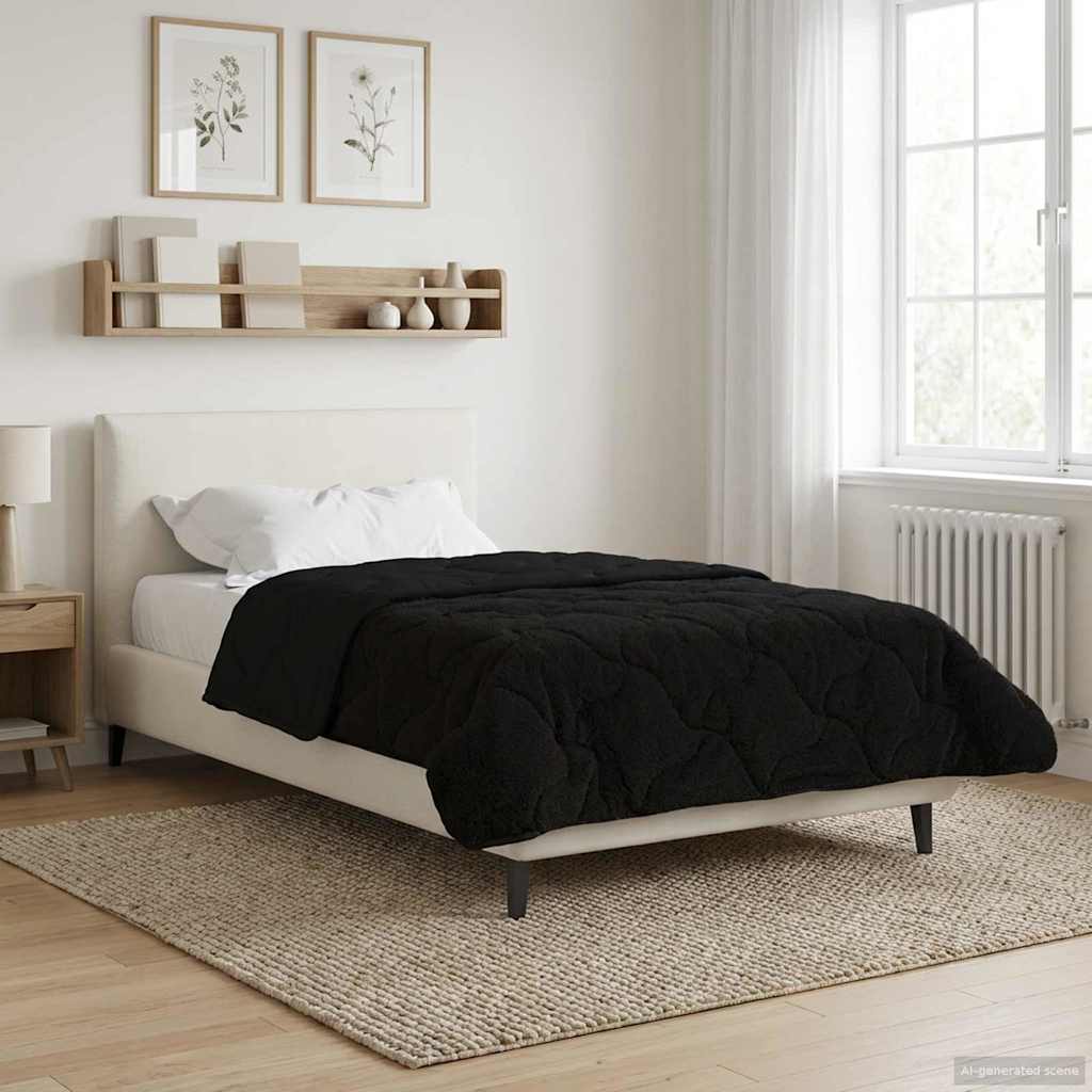Duvet Invernale Nero 155 x 220 cm Microfibra e Fleece Teddy