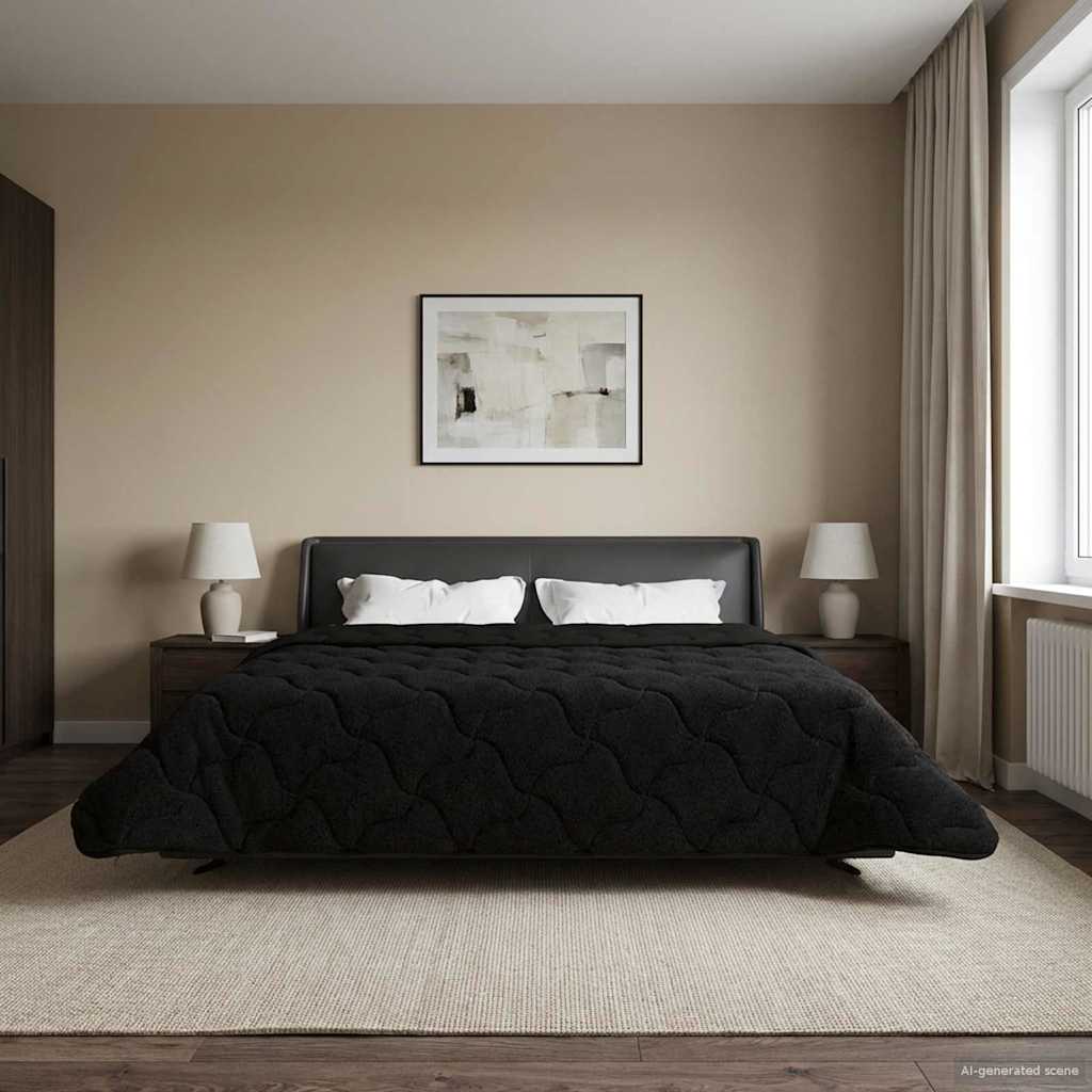 Duvet Invernale Nero 200 x 220 cm Microfibra e Fleece Teddy