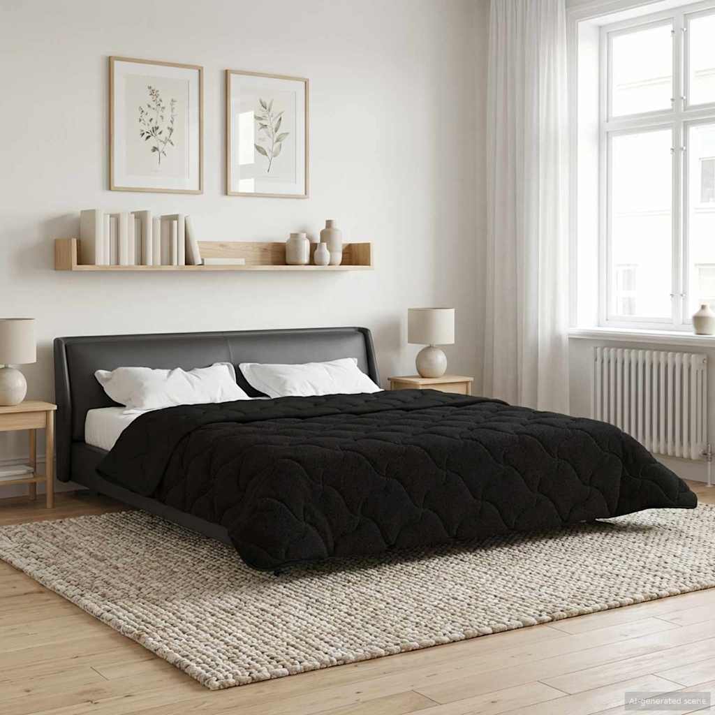 Duvet Invernale Nero 220 x 240 cm Microfibra e Fleece Teddy