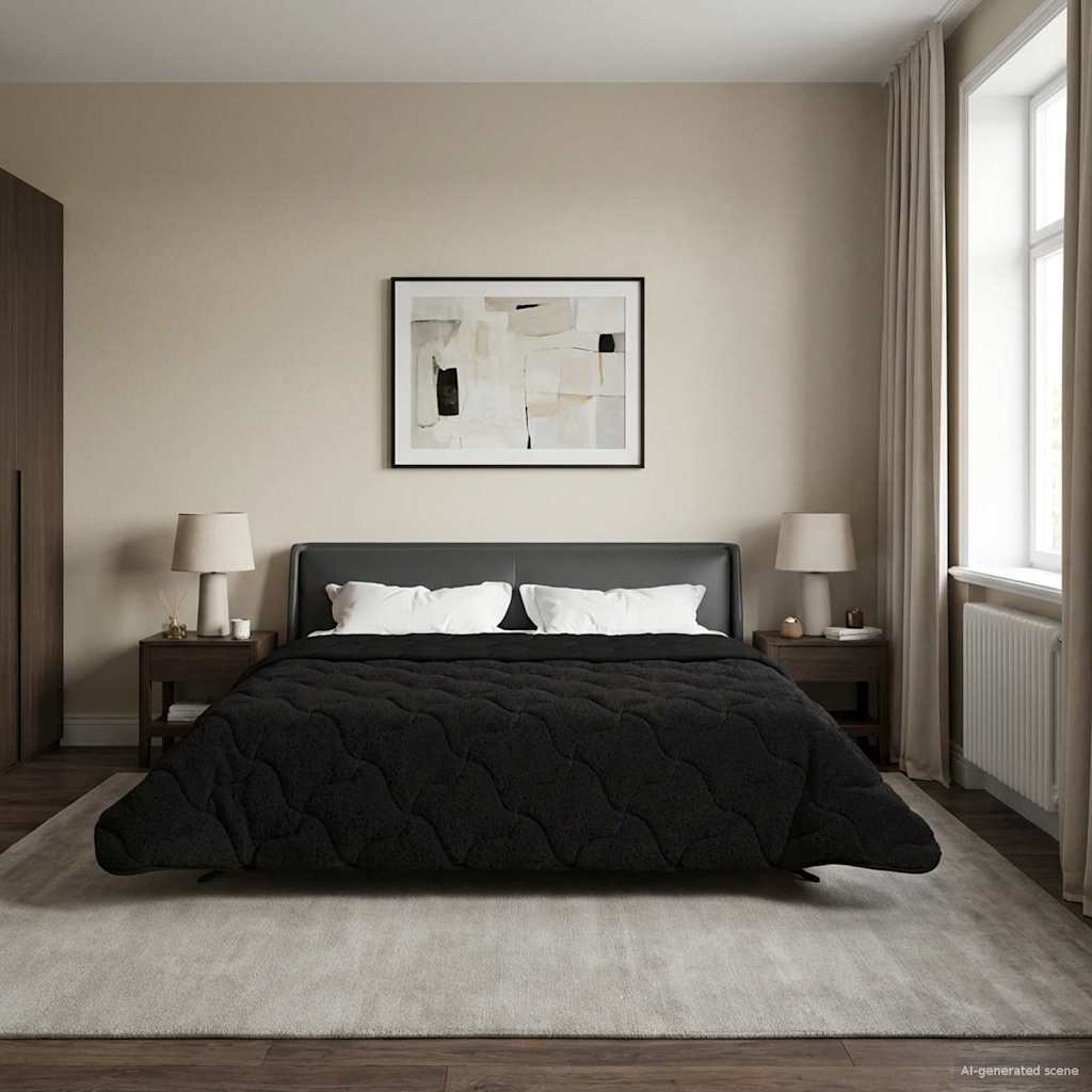 Duvet Invernale Nero 220 x 240 cm Microfibra e Fleece Teddy