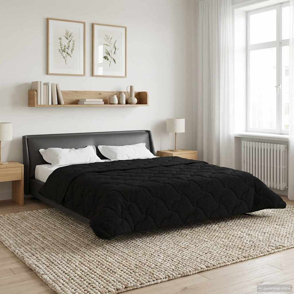 Duvet Invernale Nero 220 x 260 cm Microfibra e Fleece Teddy