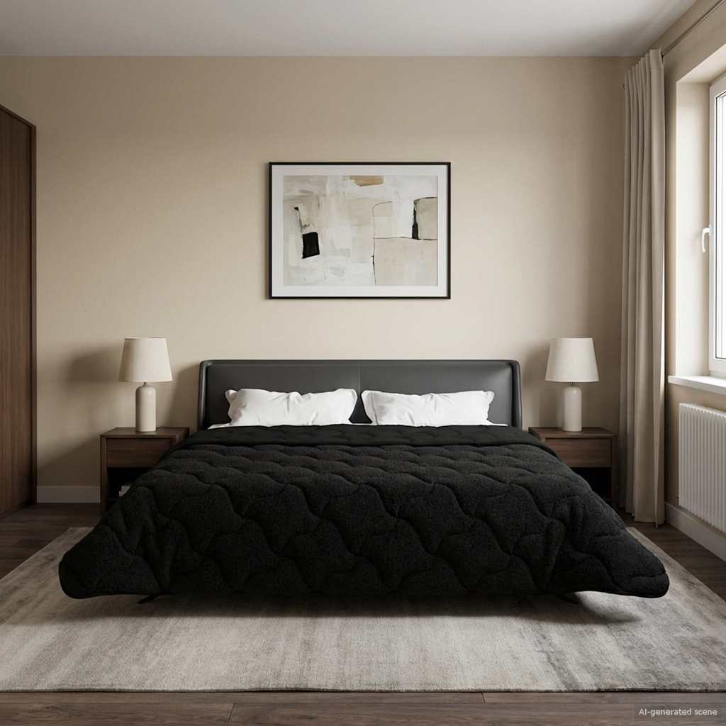 Duvet Invernale Nero 220 x 260 cm Microfibra e Fleece Teddy